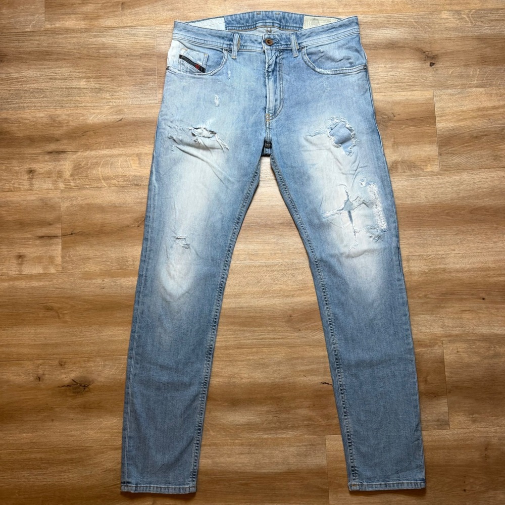 Diesel Thommer Jeans Mens 31x30 Light Blue Distressed Slim Skinny 081AU Stretch